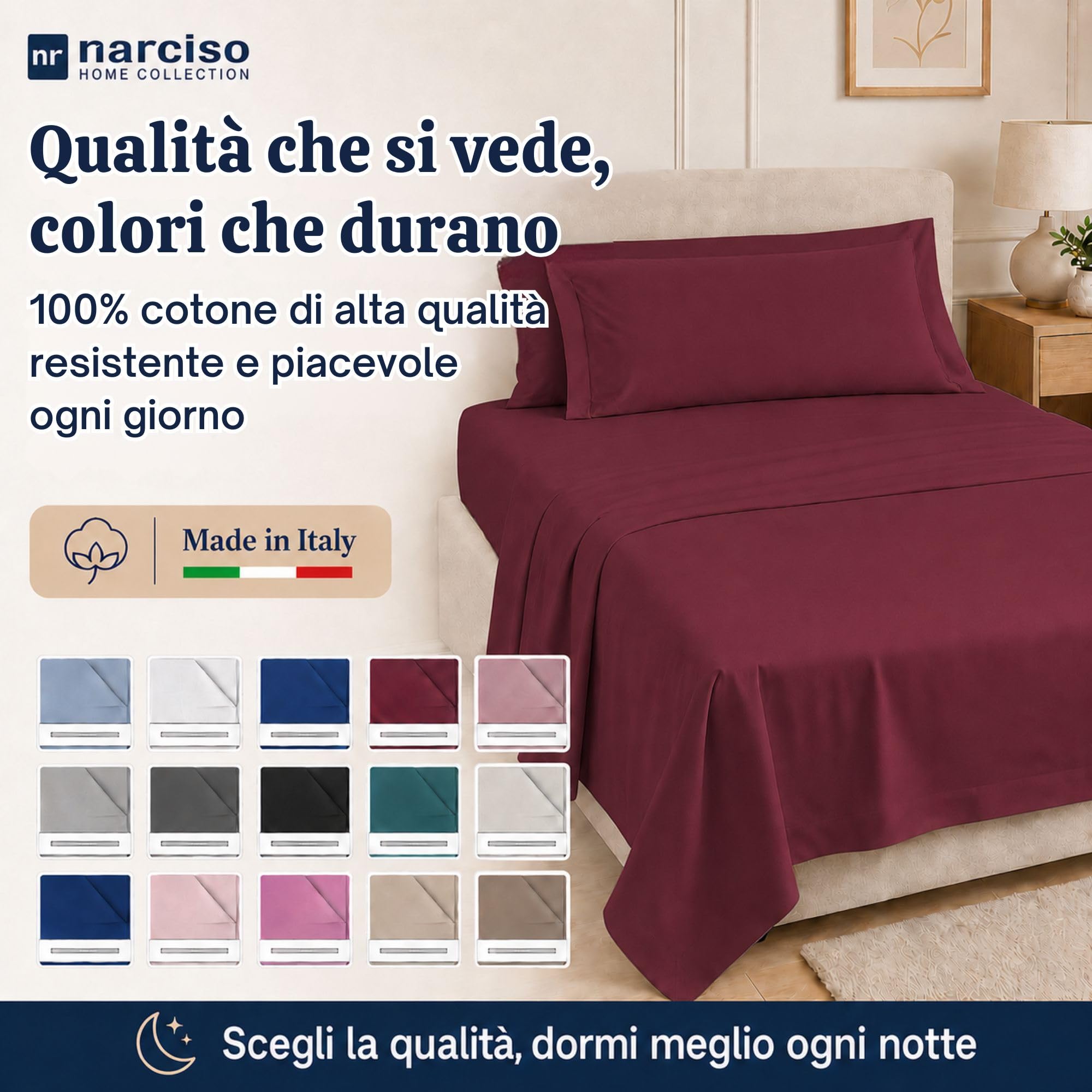 Lenzuolo Sopra 100% Cotone, Anallergico e Traspirante Abbinabile alle Nostre Federe e Lenzuolo con Angoli in Cotone, Made in Italy