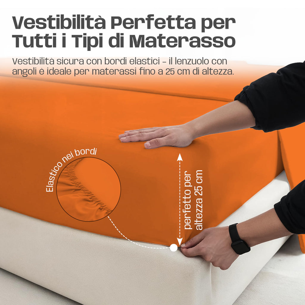 Lenzuola Letto Cotone Made in Italy, Completo Letto - Diversi colori - 3 TAGLIE