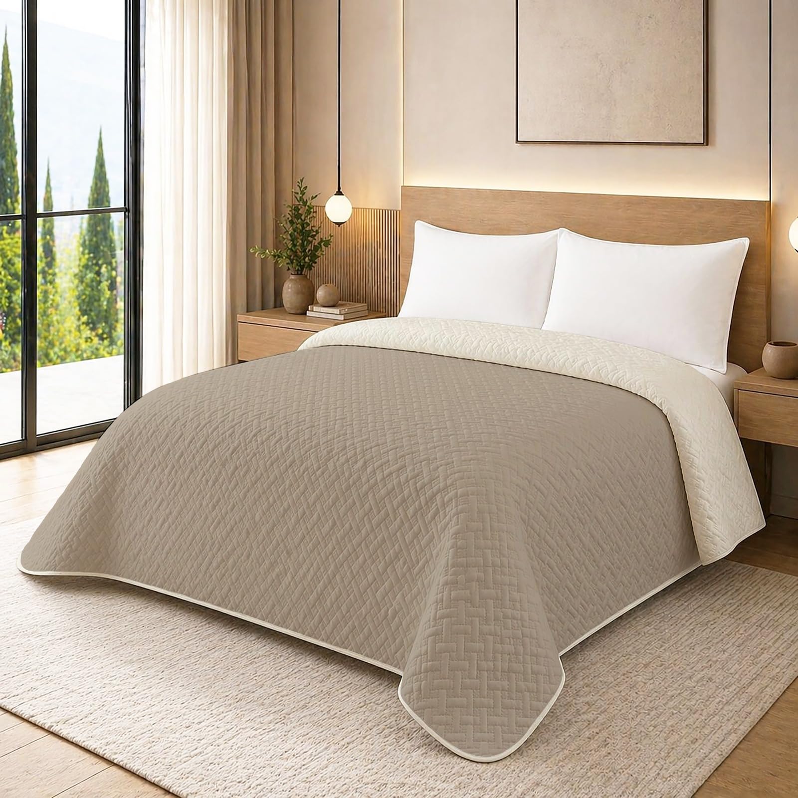 Trapunta Primaverile con Trama Lavorata dal Design Classico, Trapuntino Ideale per la Mezza Stagione, Copriletto Leggero