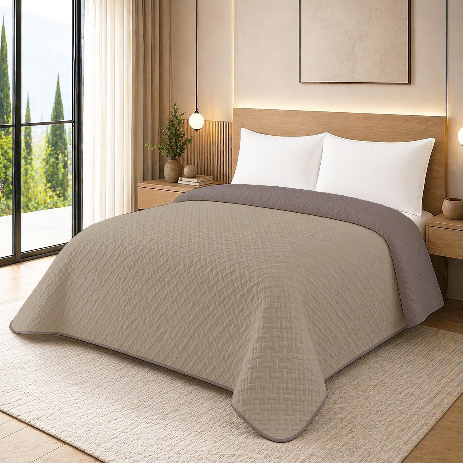 Trapunta Primaverile con Trama Lavorata dal Design Classico, Trapuntino Ideale per la Mezza Stagione, Copriletto Leggero
