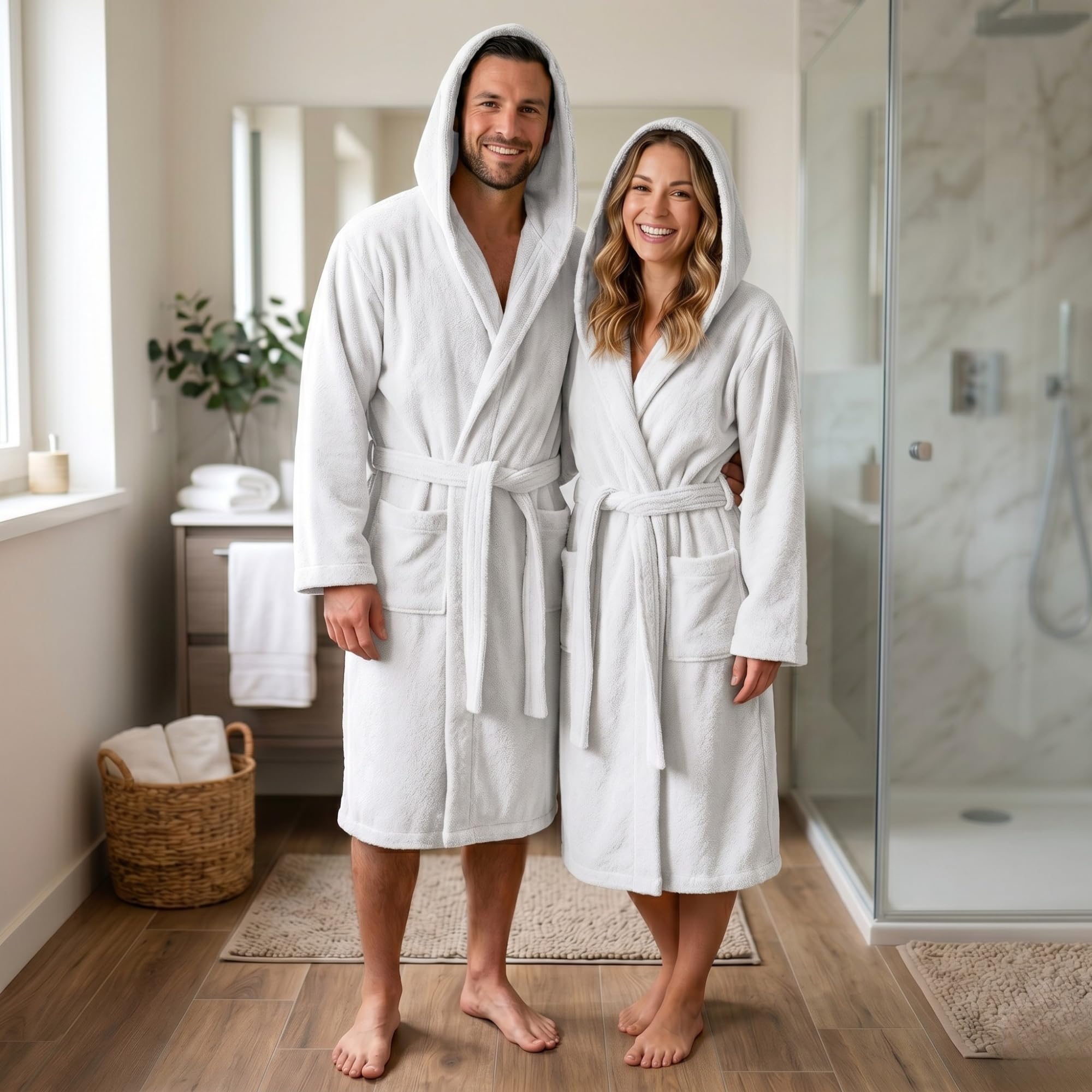 Accappatoio UNISEX con Cappuccio in Spugna Morbida di Cotone, Alto Potere Asciugante