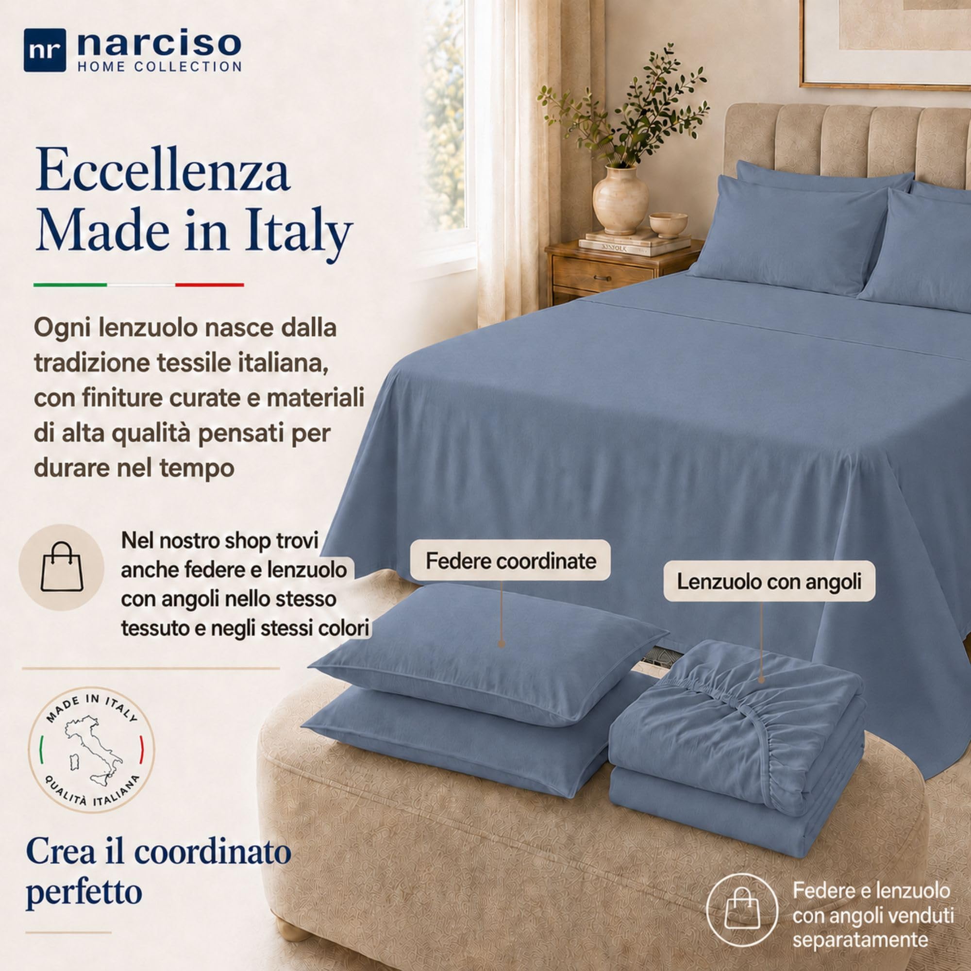 Lenzuolo Sopra 100% Cotone, Anallergico e Traspirante Abbinabile alle Nostre Federe e Lenzuolo con Angoli in Cotone, Made in Italy