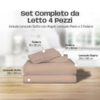 Lenzuola Letto Cotone Made in Italy, Completo Letto - Diversi colori - 3 TAGLIE
