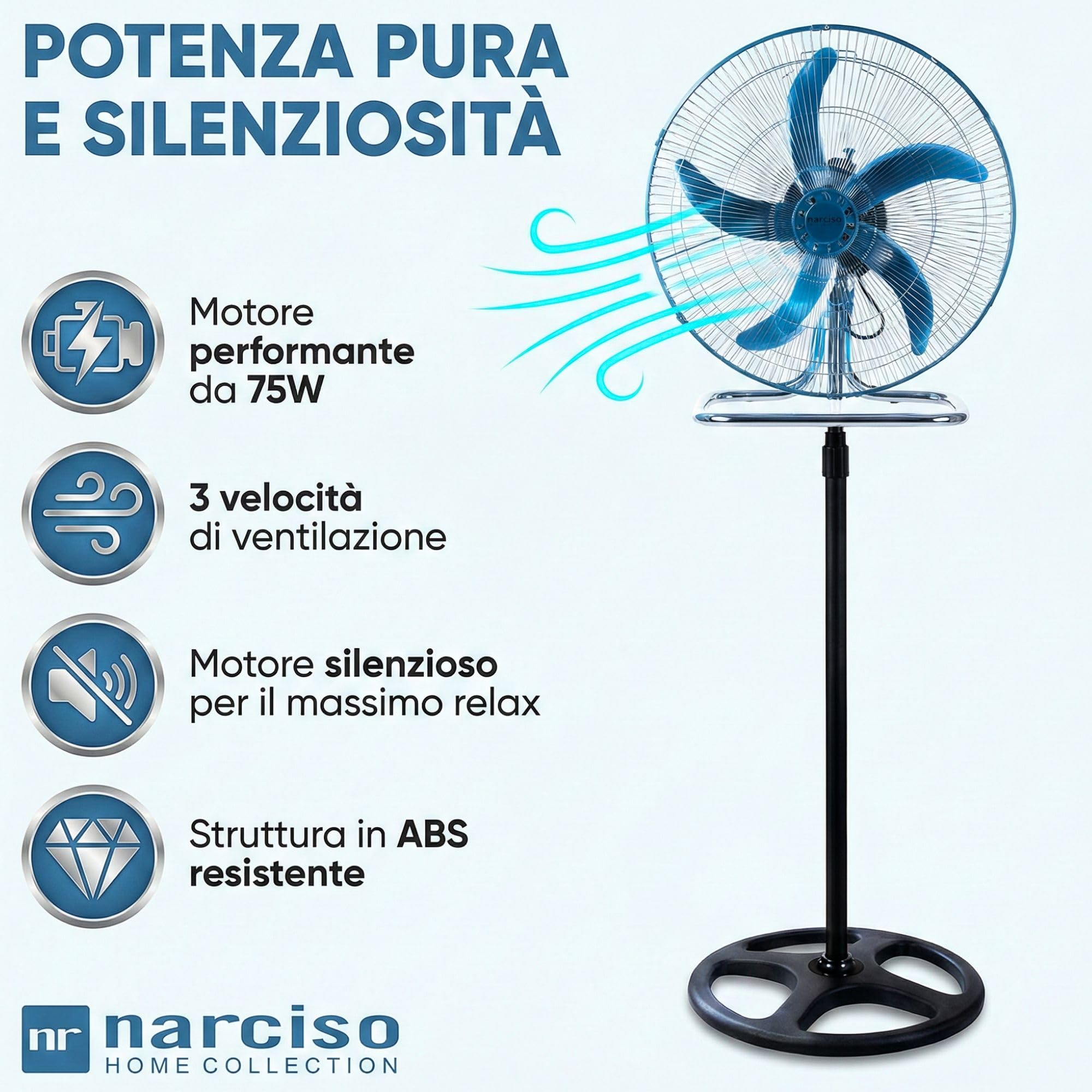 Ventilatore a Colonna Silenzioso 3 in 1, Utilizzabile a Piantana (Regolabile fino a 125cm), a Parete ed a Muro, Ventilatore a Pale Aria Fredda Grande 3 Velocità, Sistema Antiribaltamento