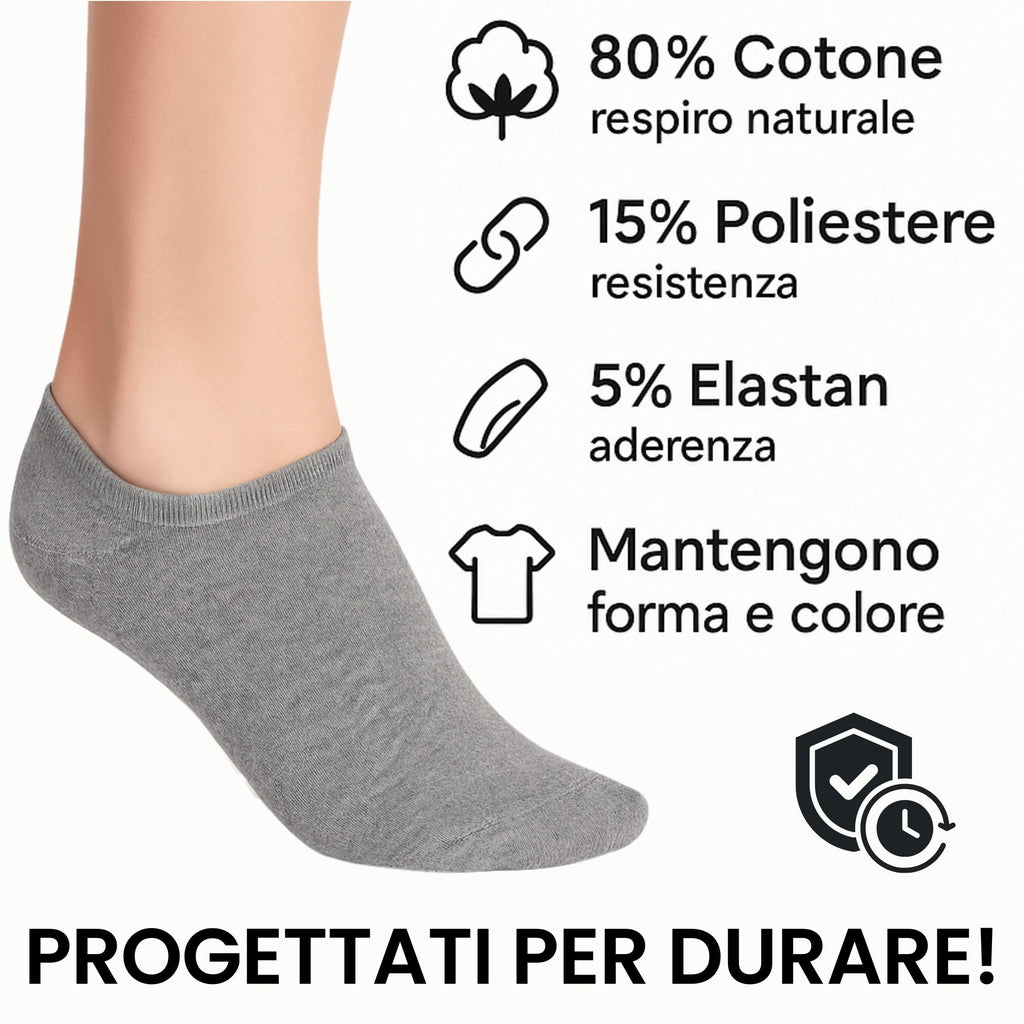 12 Paia Calzini UNISEX Corti in Cotone,  Taglie da 35 a 46, Traspiranti e Resistenti, Si Adattano Perfettamente Grazie alla Presenza di Elastane