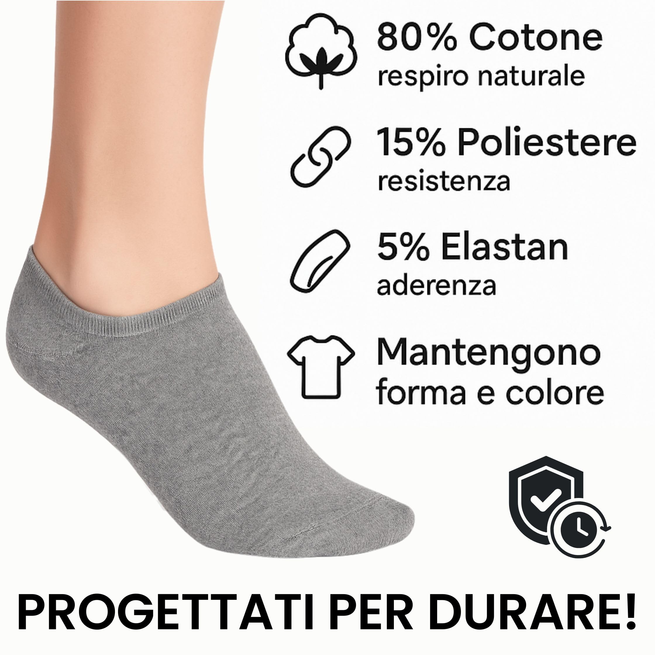 12 Paia Calzini UNISEX Corti in Cotone,  Taglie da 35 a 46, Traspiranti e Resistenti, Si Adattano Perfettamente Grazie alla Presenza di Elastane