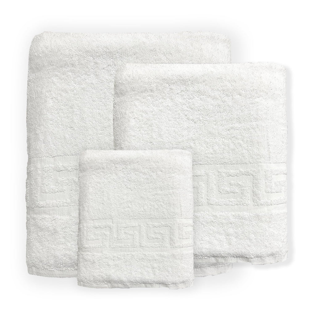 Set Asciugamani Bagno Pezzi per Hotel, B&B e Casa in Cotone, Asciugamani Bianchi Classici (Viso, Doccia, Ospite)
