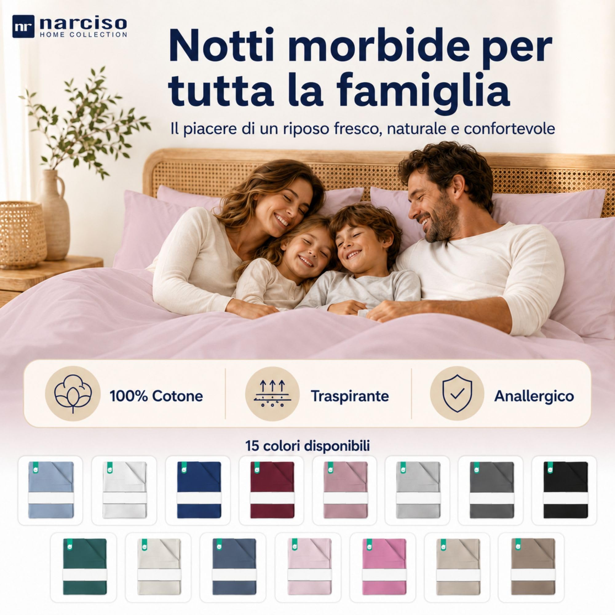 Lenzuolo Sopra 100% Cotone, Anallergico e Traspirante Abbinabile alle Nostre Federe e Lenzuolo con Angoli in Cotone, Made in Italy