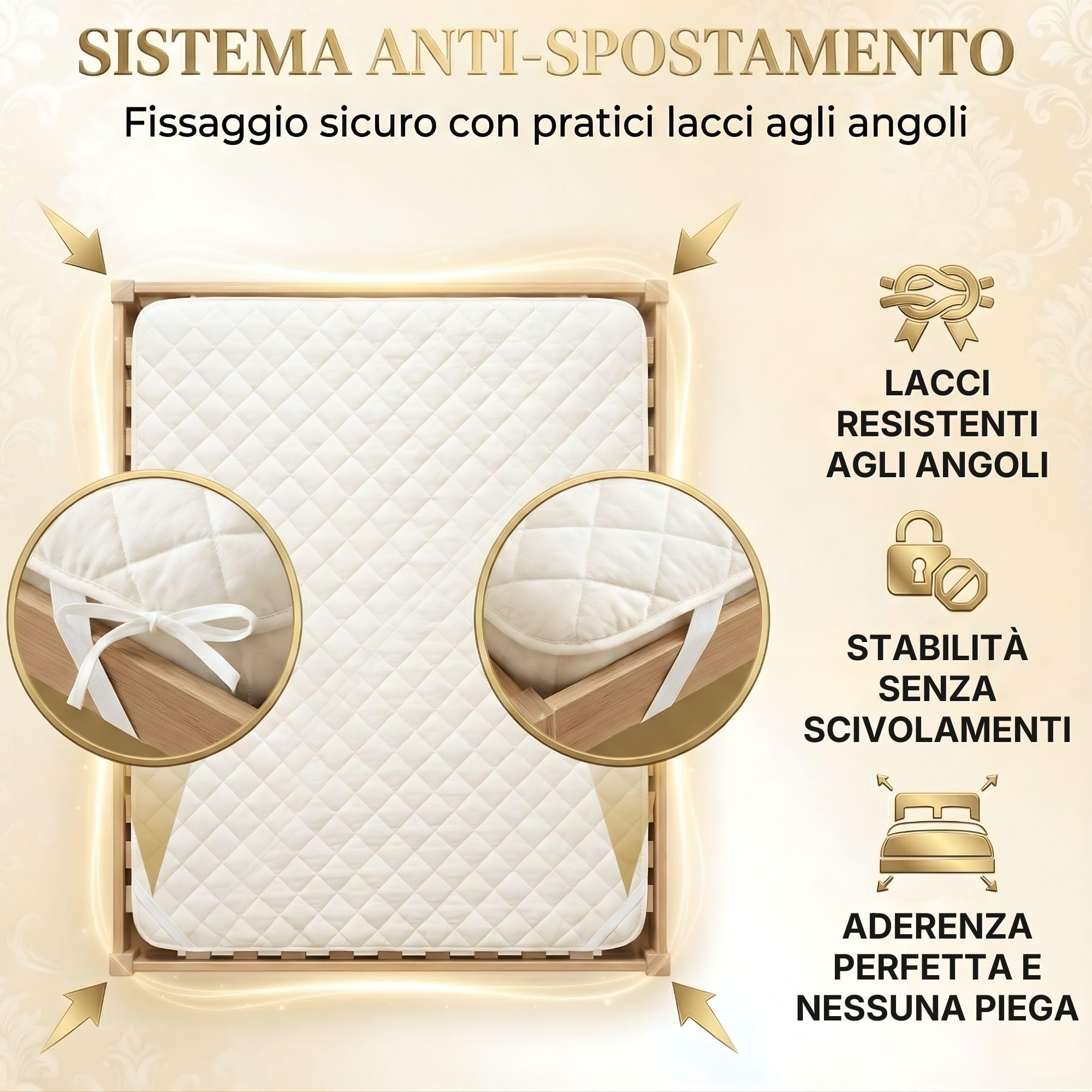 Coprirete Copri Rete Letto Trapuntato, Salvamaterasso Imbottito Anti-Usura Antiacaro e Anallergico, Copri Doghe con Fissaggio agli Angoli Anti-Spostamento - 3 TAGLIE