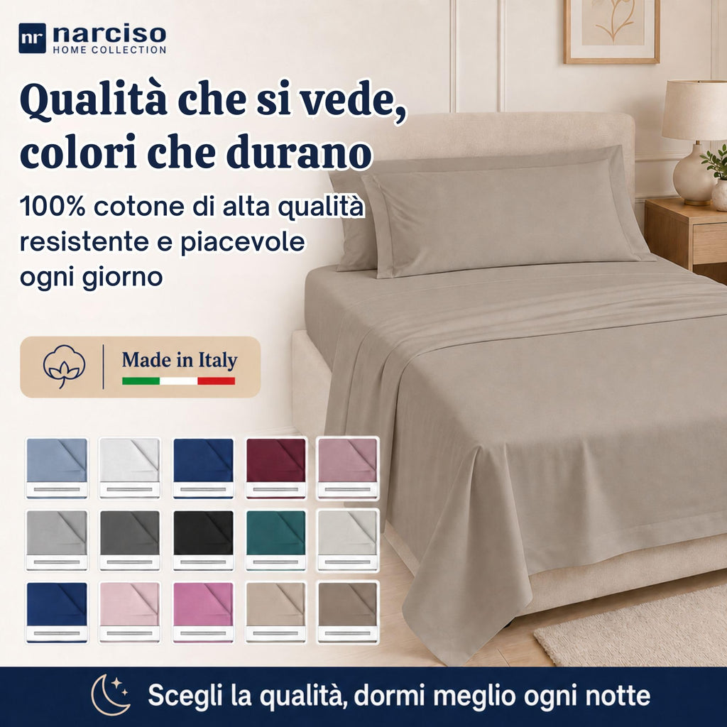 Lenzuolo Sopra 100% Cotone, Anallergico e Traspirante Abbinabile alle Nostre Federe e Lenzuolo con Angoli in Cotone, Made in Italy