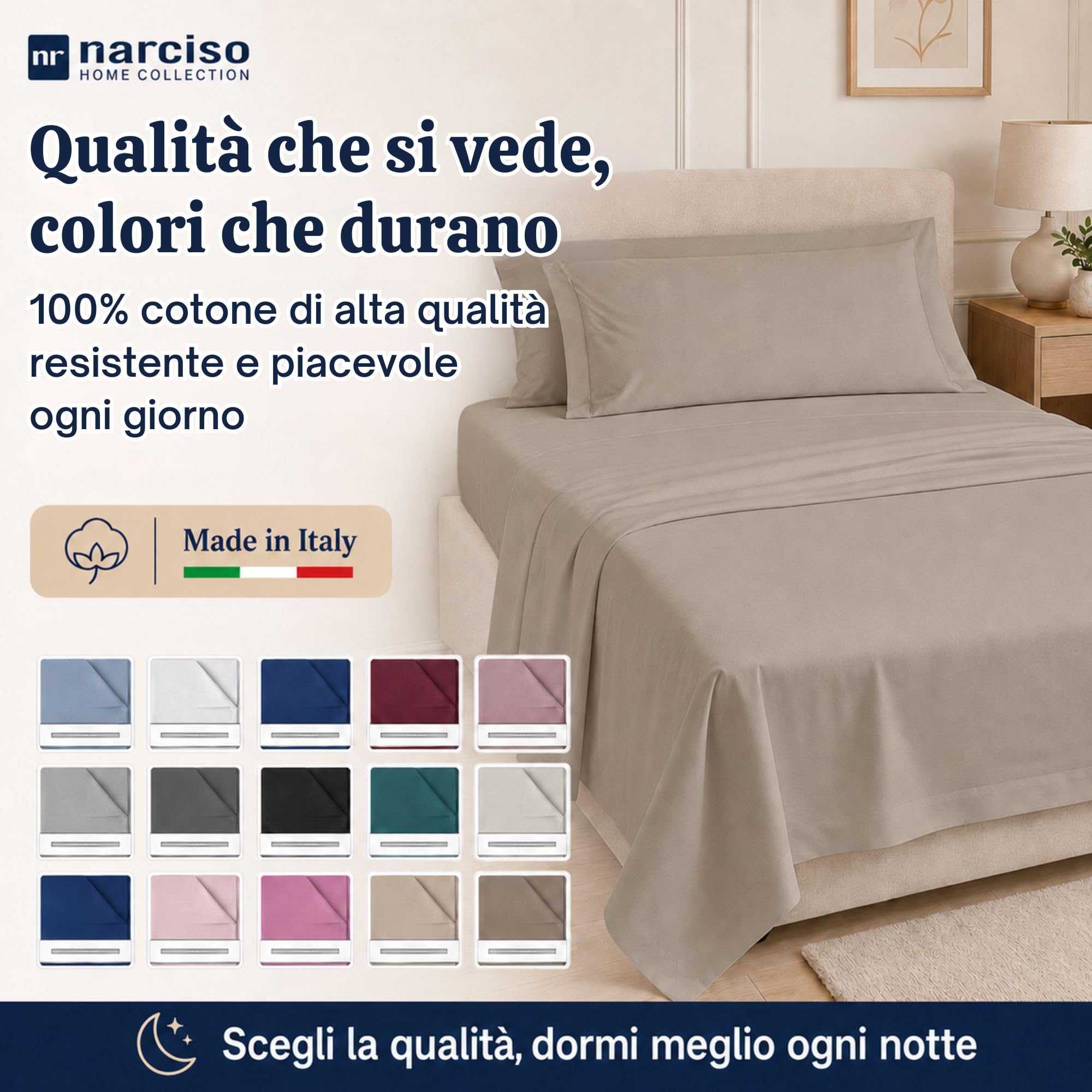 Lenzuolo Sopra 100% Cotone, Anallergico e Traspirante Abbinabile alle Nostre Federe e Lenzuolo con Angoli in Cotone, Made in Italy