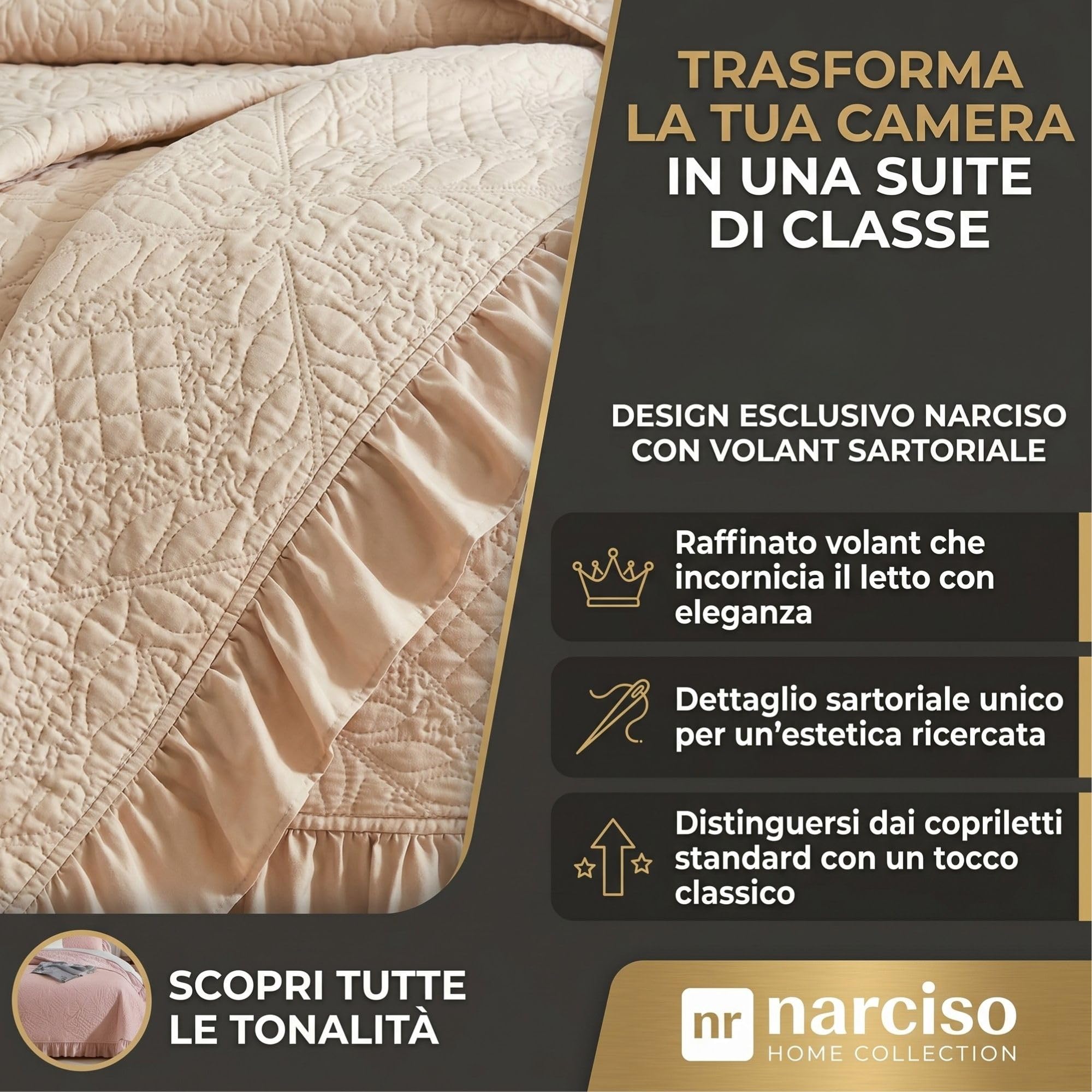 Trapuntino con Volant dal Design Classico Ideale per la Mezza Stagione - Disponibile in Varie Colorazioni Uniche