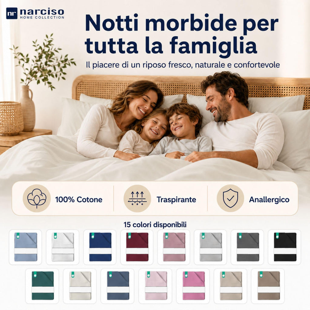 Lenzuolo Sopra 100% Cotone, Anallergico e Traspirante Abbinabile alle Nostre Federe e Lenzuolo con Angoli in Cotone, Made in Italy