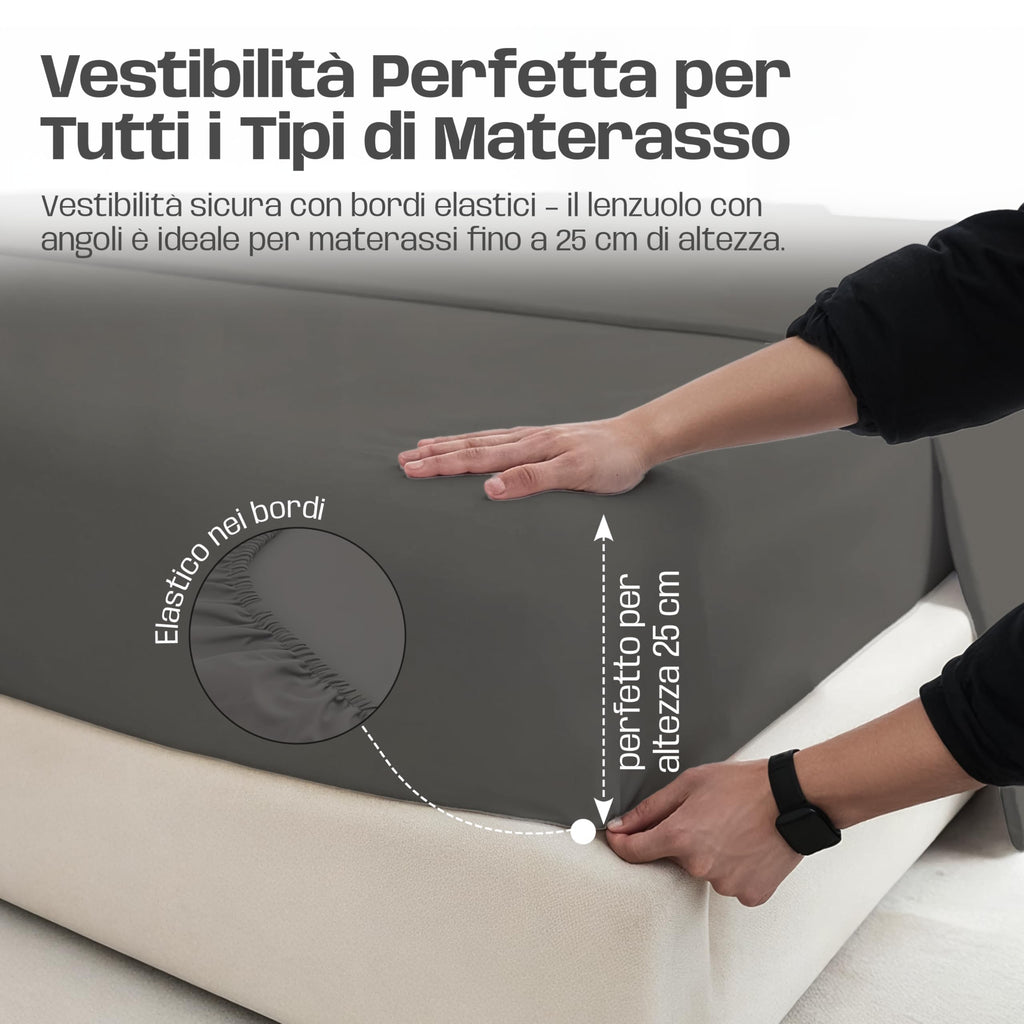 Lenzuola Letto Cotone Made in Italy, Completo Letto - Diversi colori - 3 TAGLIE