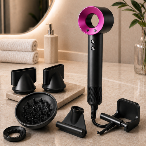 Asciugacapelli Ionico 1400W con Diffusore ed altri 6 Accessori per Capelli Sempre Perfetti, Phon Capelli Professionale con Flusso d'Aria Potente a Rapida Asciugatura